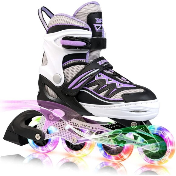 Girls Purple Adjustable Illuminating Inline Skates With Light Up Wheels Shoes